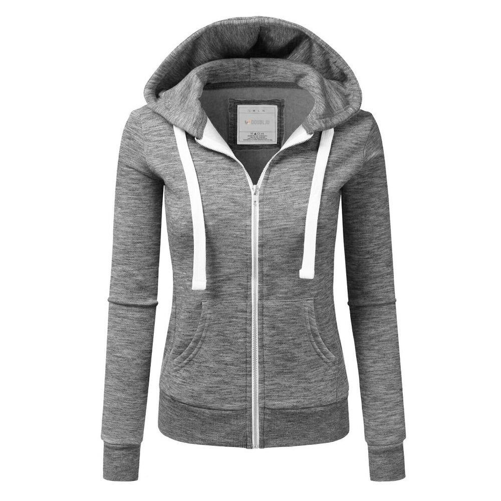 DoubleJu Women's Gray Zip Jacket Casual Hoodie Size L